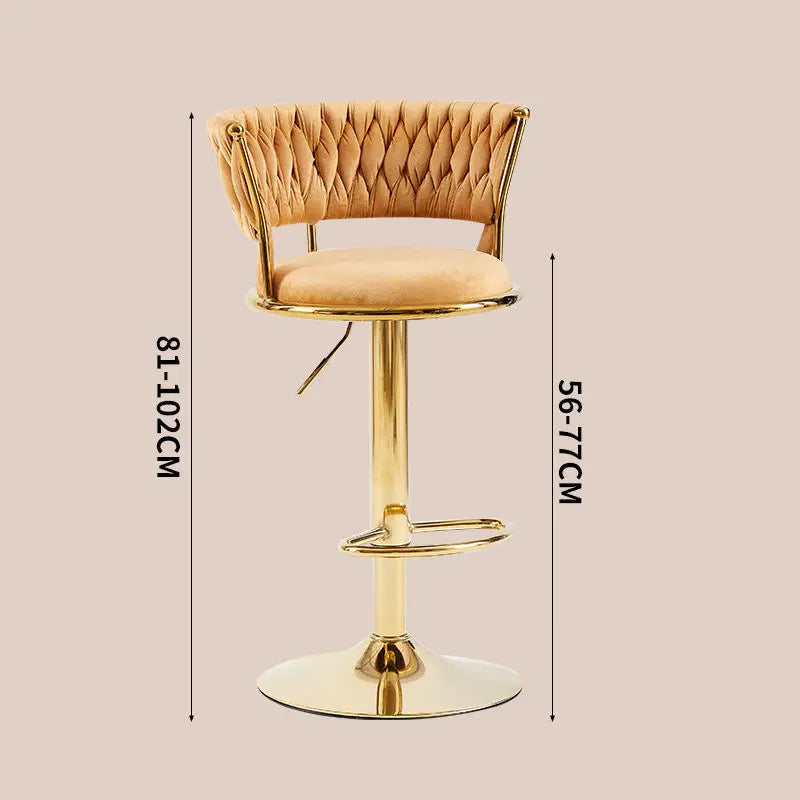 Modern Velvet Swivel Bar Stool with Adjustable Gold Base & Backrest