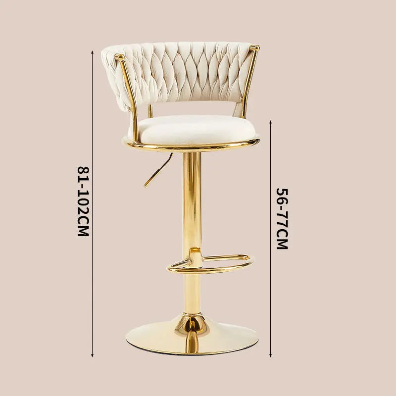 Modern Velvet Swivel Bar Stool with Adjustable Gold Base & Backrest