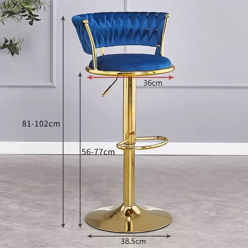Modern Velvet Swivel Bar Stool with Adjustable Gold Base & Backrest
