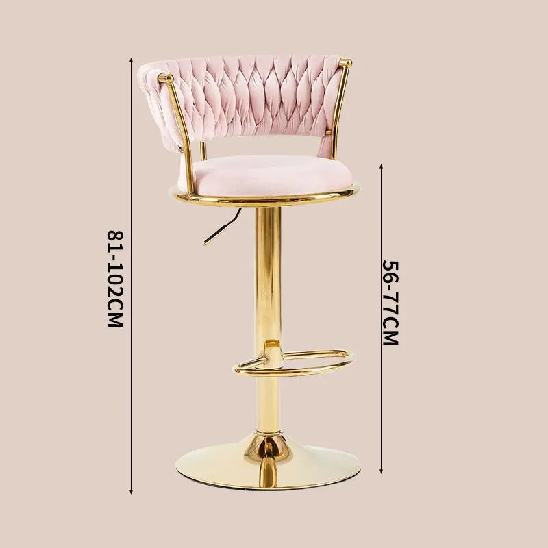 Modern Velvet Swivel Bar Stool with Adjustable Gold Base & Backrest