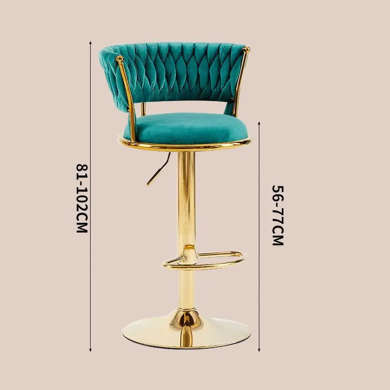 Modern Velvet Swivel Bar Stool with Adjustable Gold Base & Backrest