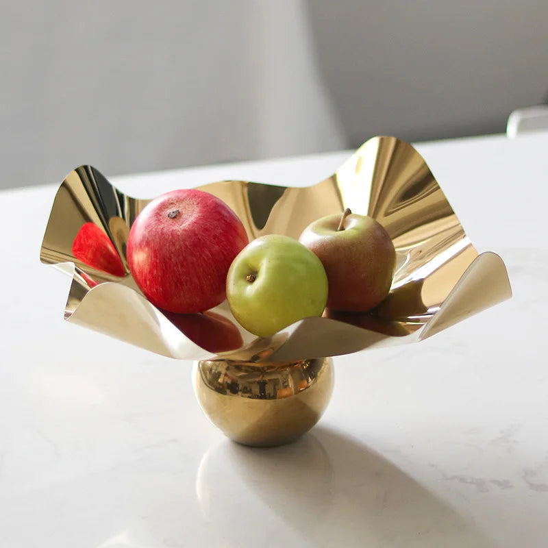 Luxury Sculptural Gold Pedestal Bowl – Irregular Metal Centerpiece