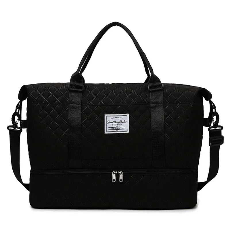 Large Capacity Quilted Travel Duffle Bag with Shoe Compartment