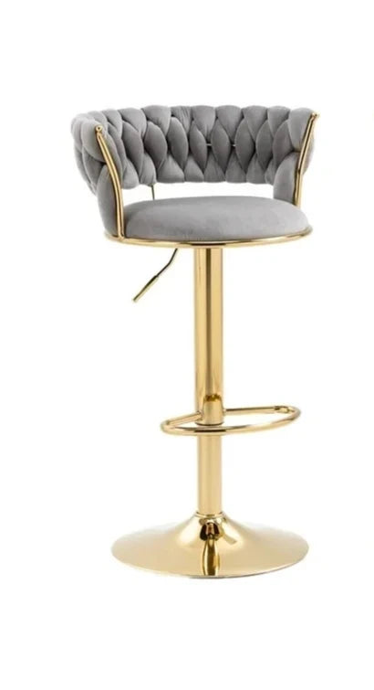 Modern Velvet Swivel Bar Stool with Adjustable Gold Base & Backrest