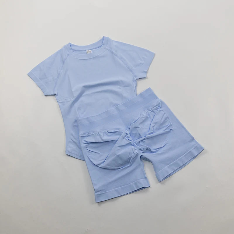 Seamless Sculpt 2-Piece Workout Set (Short Sleeve & Scrunch Shorts)