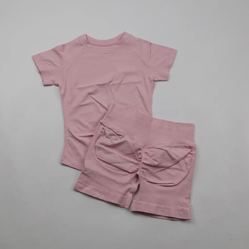 Seamless Sculpt 2-Piece Workout Set (Short Sleeve & Scrunch Shorts)