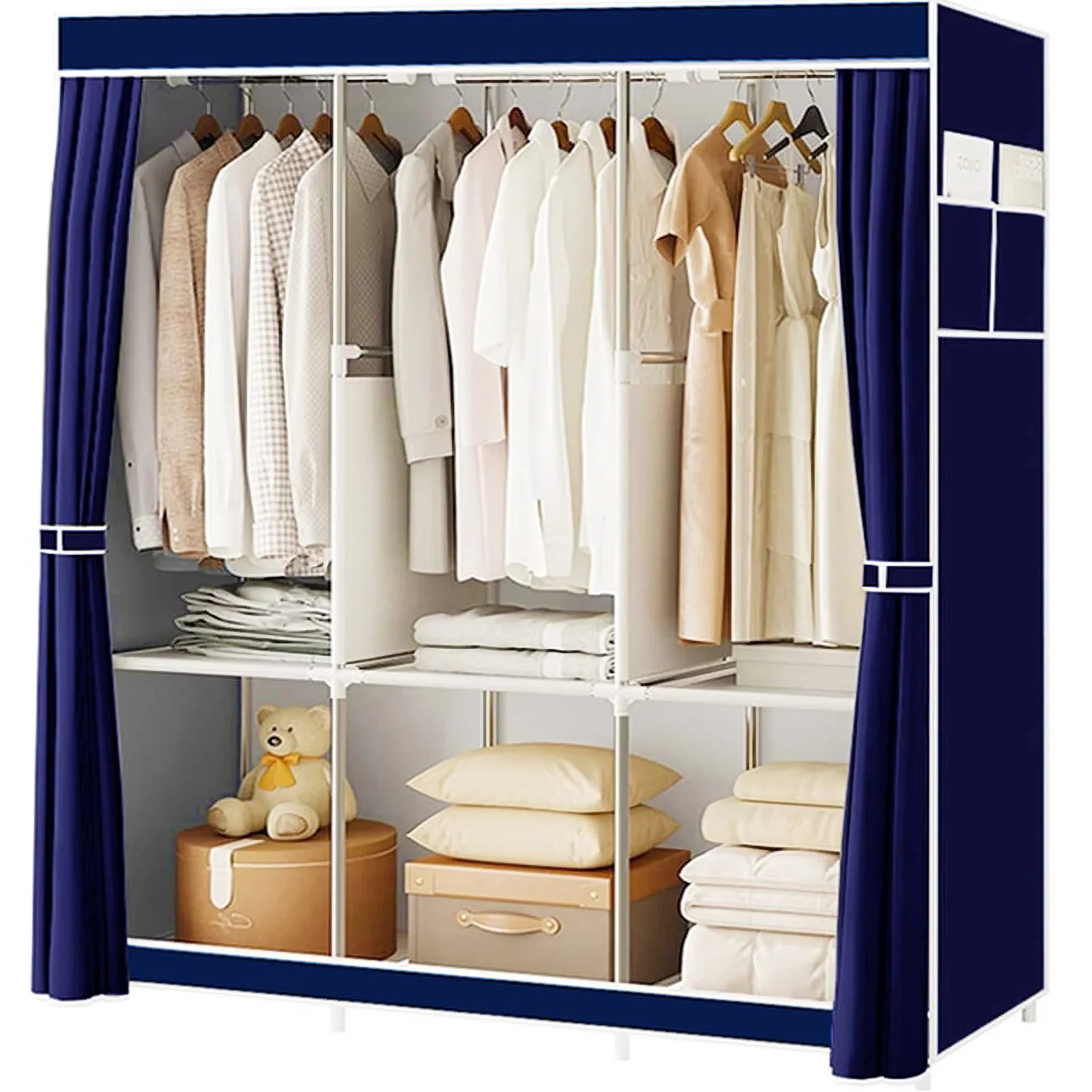 Closet Wardrobe Organizer Storage Rack Portable Clothes Shoe Clothing Shelf Dustproof Non-woven Fabric Quick and Easy to Assembl
