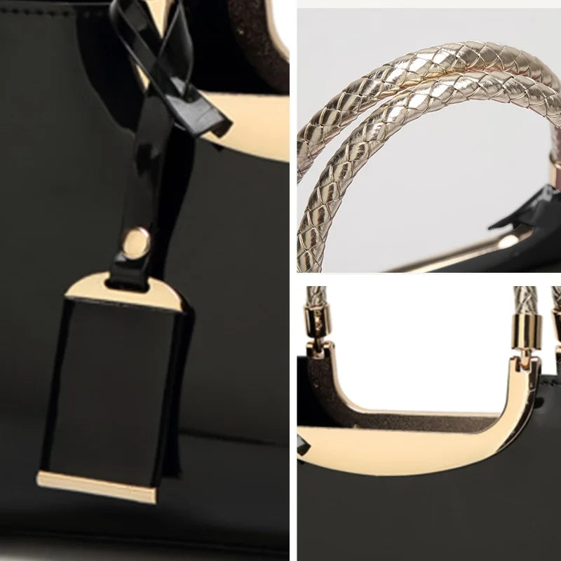 Glossy Patent Leather Evening Handbag – Elegant Top-Handle Shoulder Bag
