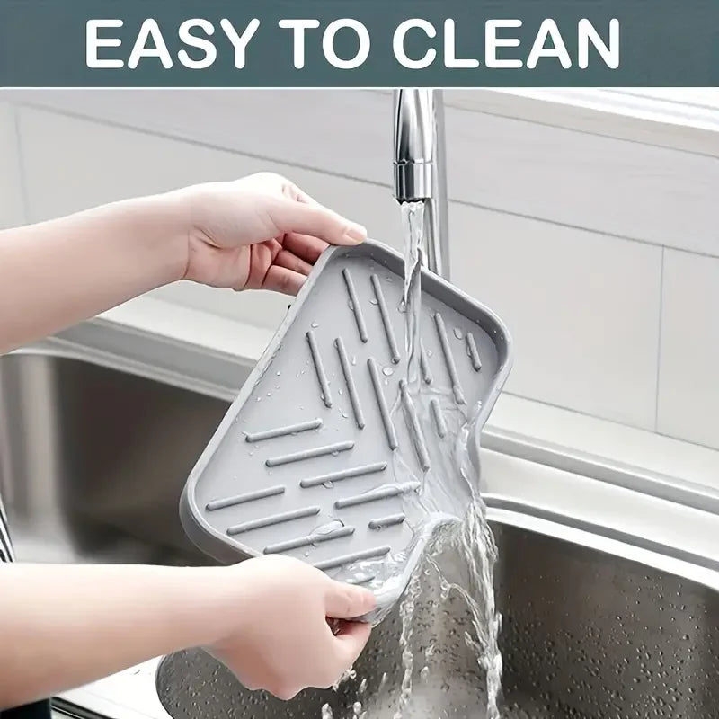 Silicone Kitchen Sink Splash Guard & Sponge Holder Tray