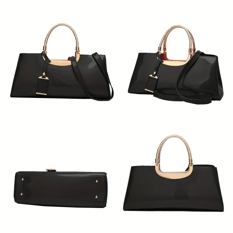 Glossy Patent Leather Evening Handbag – Elegant Top-Handle Shoulder Bag