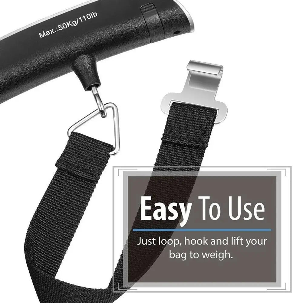 Digital Portable Luggage Scale (50kg/110lb Capacity) – Handheld Baggage Scale with Backlit LCD Display