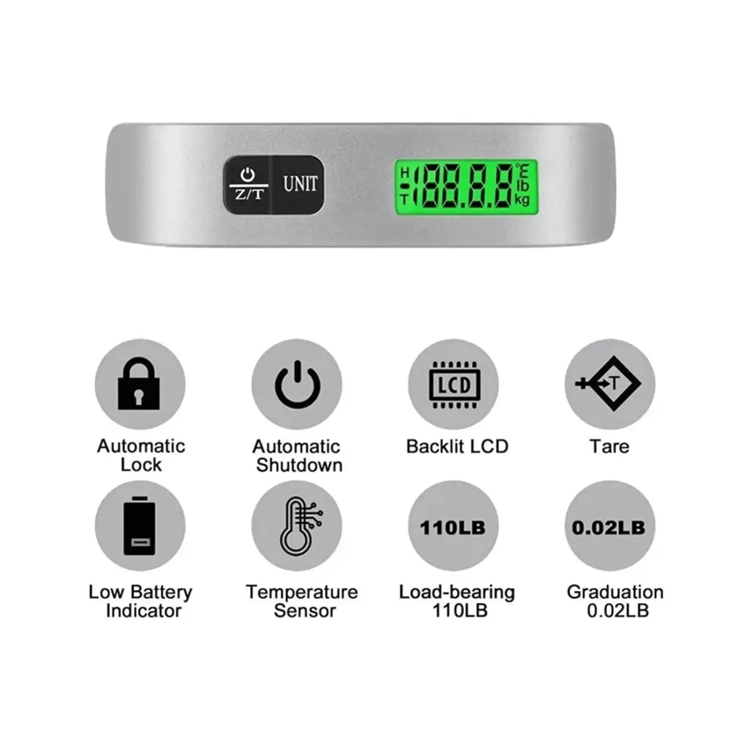 Digital Portable Luggage Scale (50kg/110lb Capacity) – Handheld Baggage Scale with Backlit LCD Display
