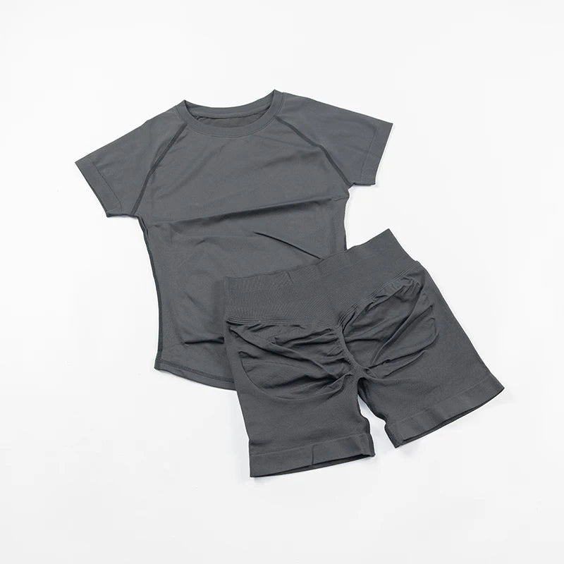 Seamless Sculpt 2-Piece Workout Set (Short Sleeve & Scrunch Shorts)