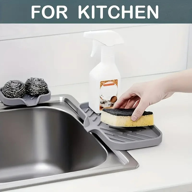 Silicone Kitchen Sink Splash Guard & Sponge Holder Tray