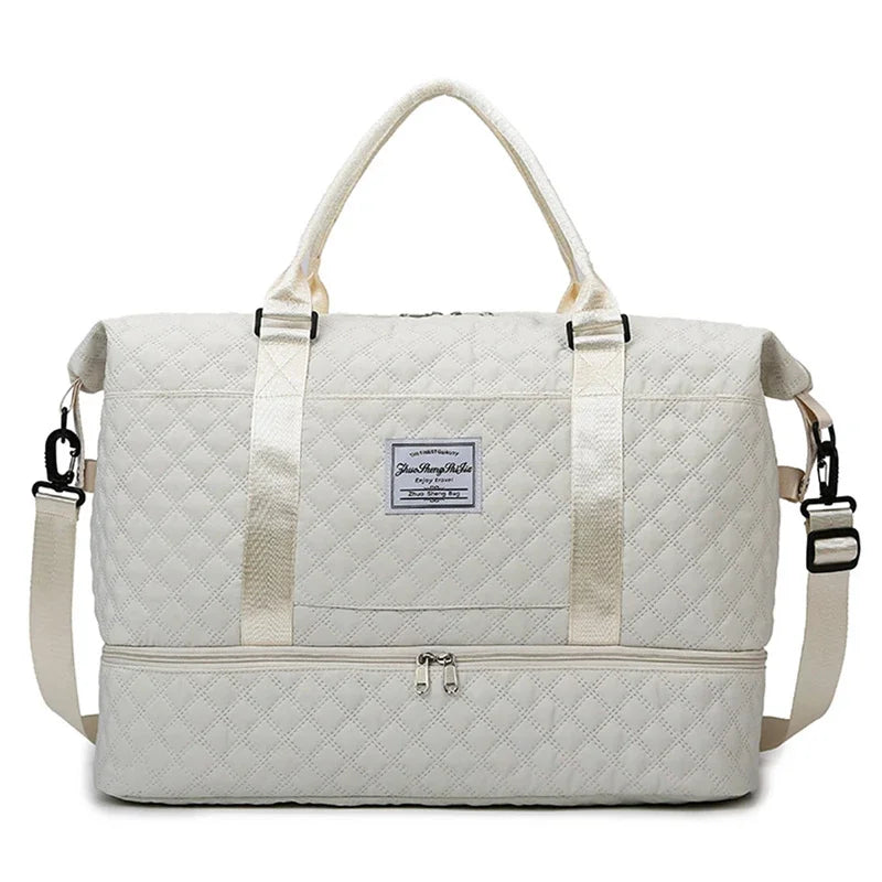 Large Capacity Quilted Travel Duffle Bag with Shoe Compartment
