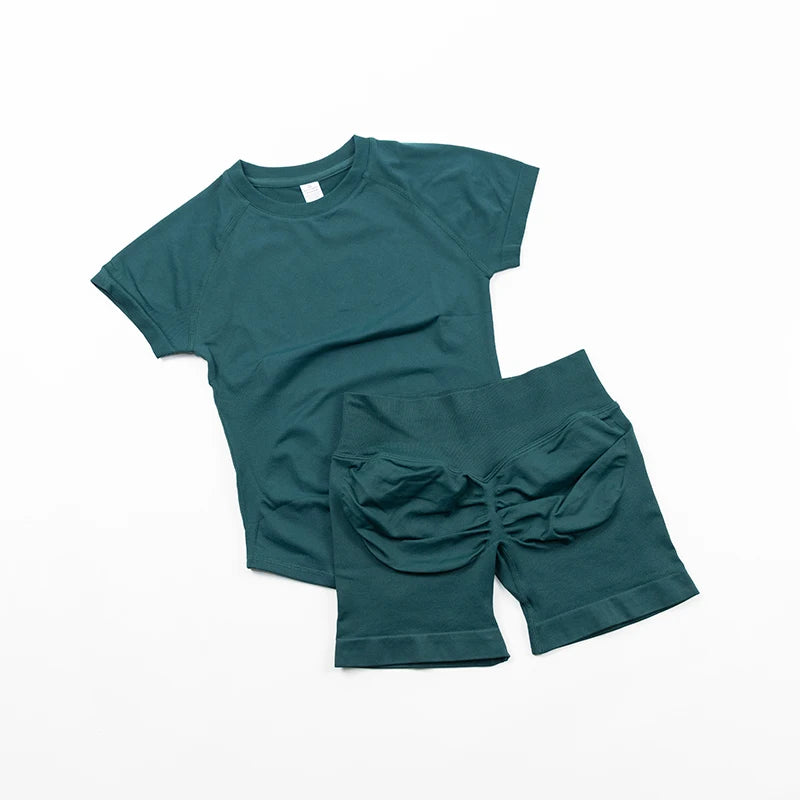 Seamless Sculpt 2-Piece Workout Set (Short Sleeve & Scrunch Shorts)