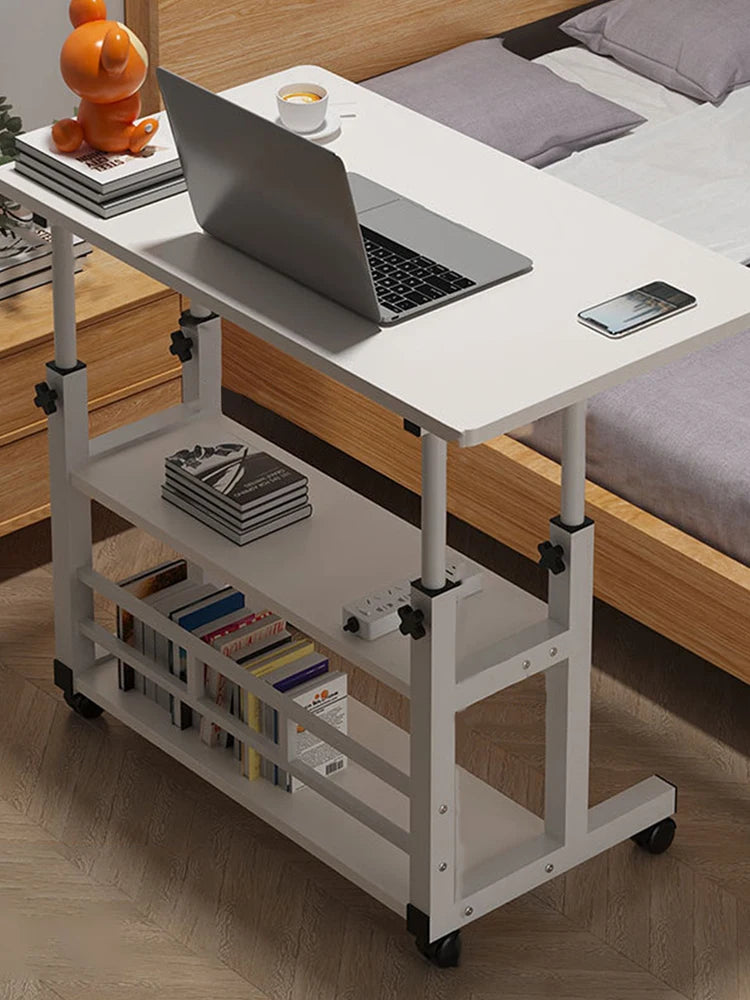 Adjustable Mobile Laptop Desk on Wheels with Storage Shelves