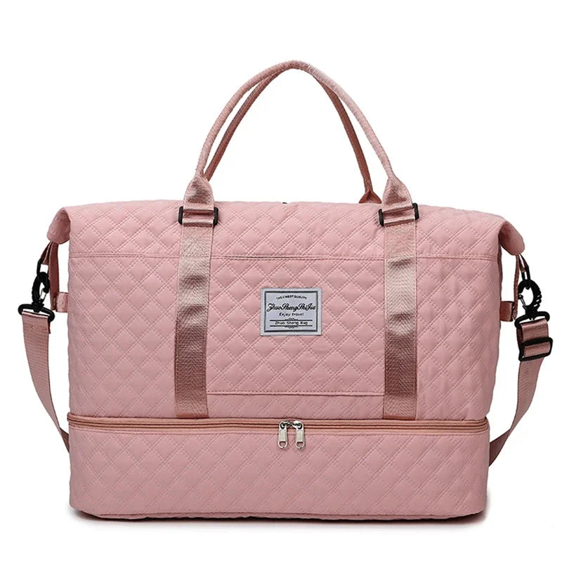 Large Capacity Quilted Travel Duffle Bag with Shoe Compartment
