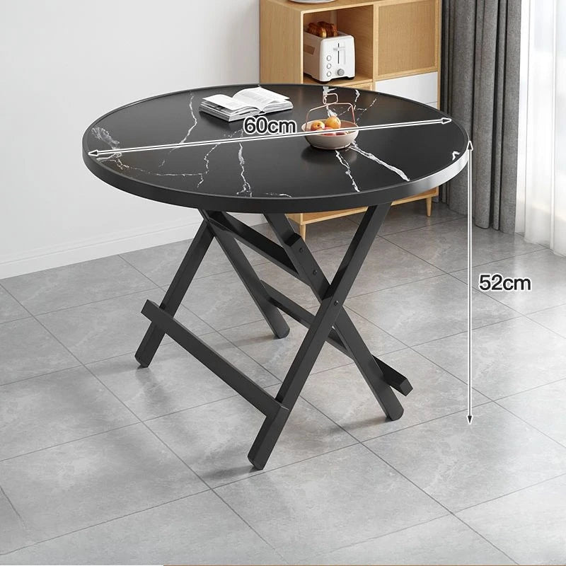Modern Foldable Round Dining Table with Marble-Effect Top⁠
