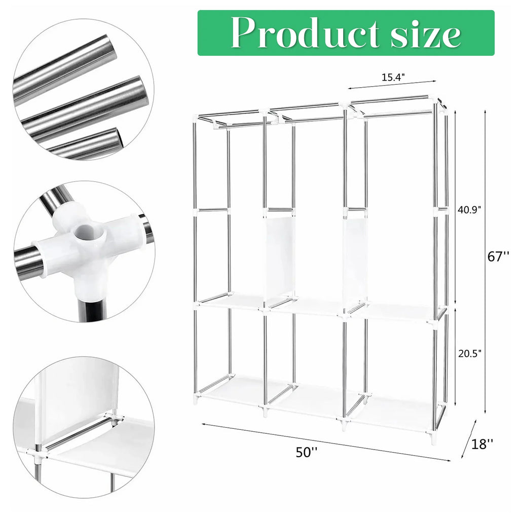 Closet Wardrobe Organizer Storage Rack Portable Clothes Shoe Clothing Shelf Dustproof Non-woven Fabric Quick and Easy to Assembl