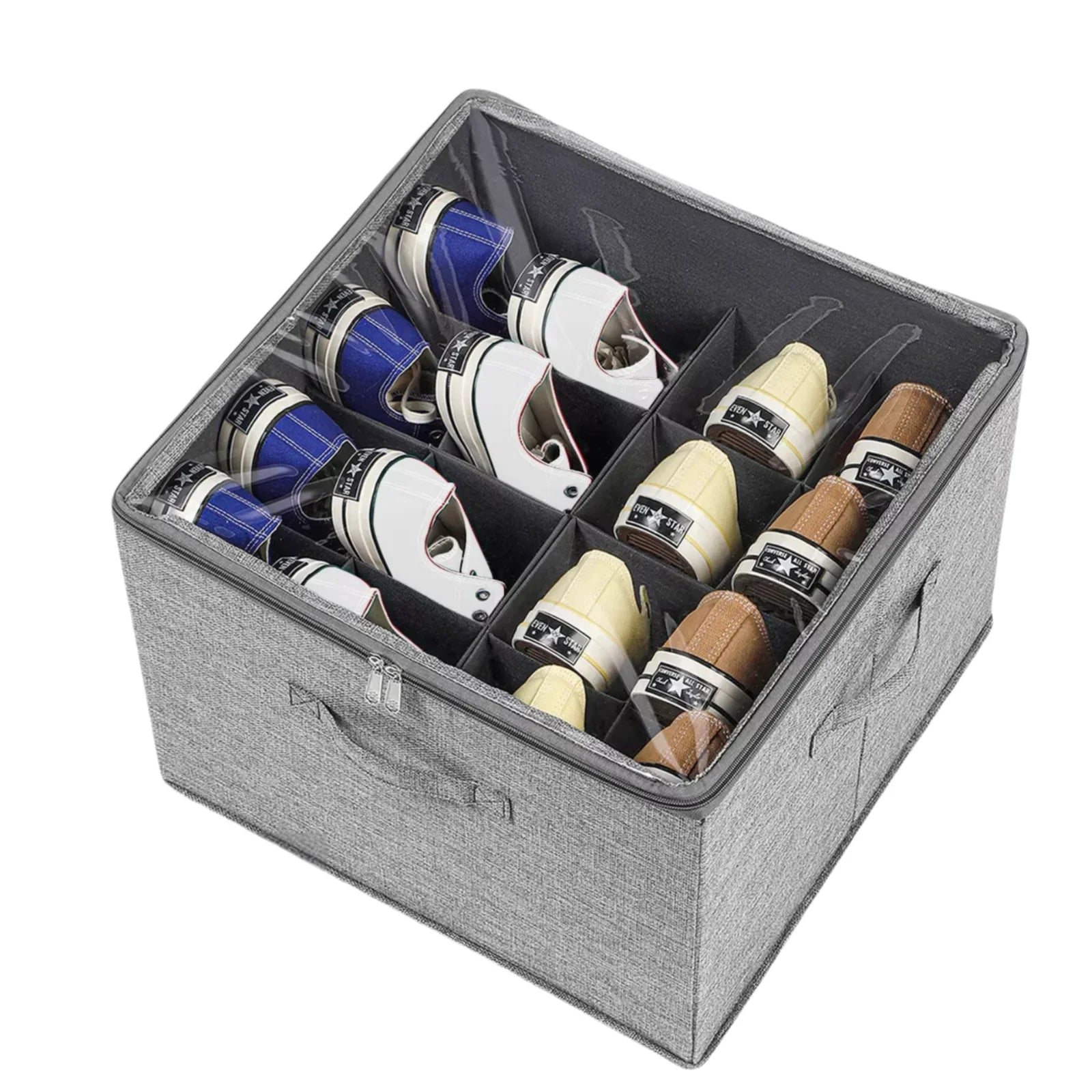 Foldable Fabric Shoe Storage Box with Dust-Proof Cover & Adjustable Dividers