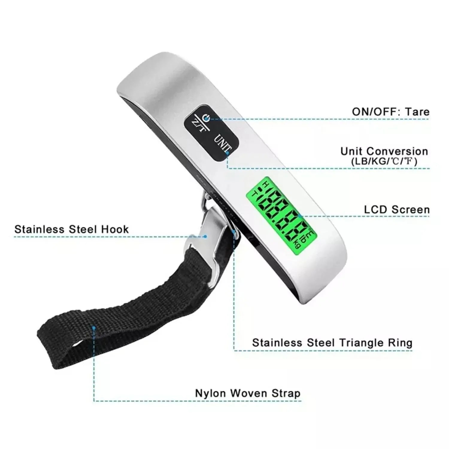 Digital Portable Luggage Scale (50kg/110lb Capacity) – Handheld Baggage Scale with Backlit LCD Display