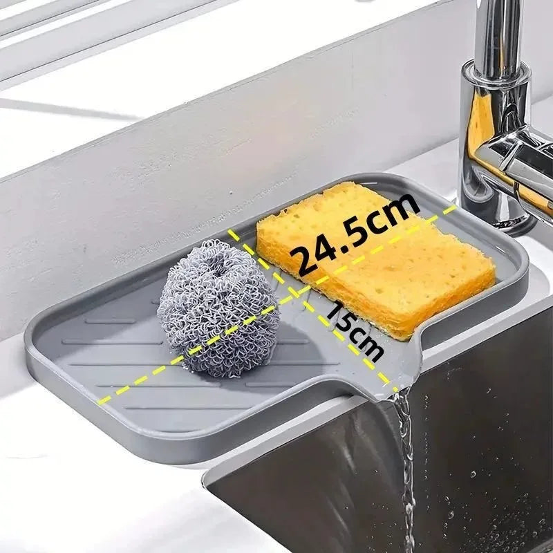 Silicone Kitchen Sink Splash Guard & Sponge Holder Tray