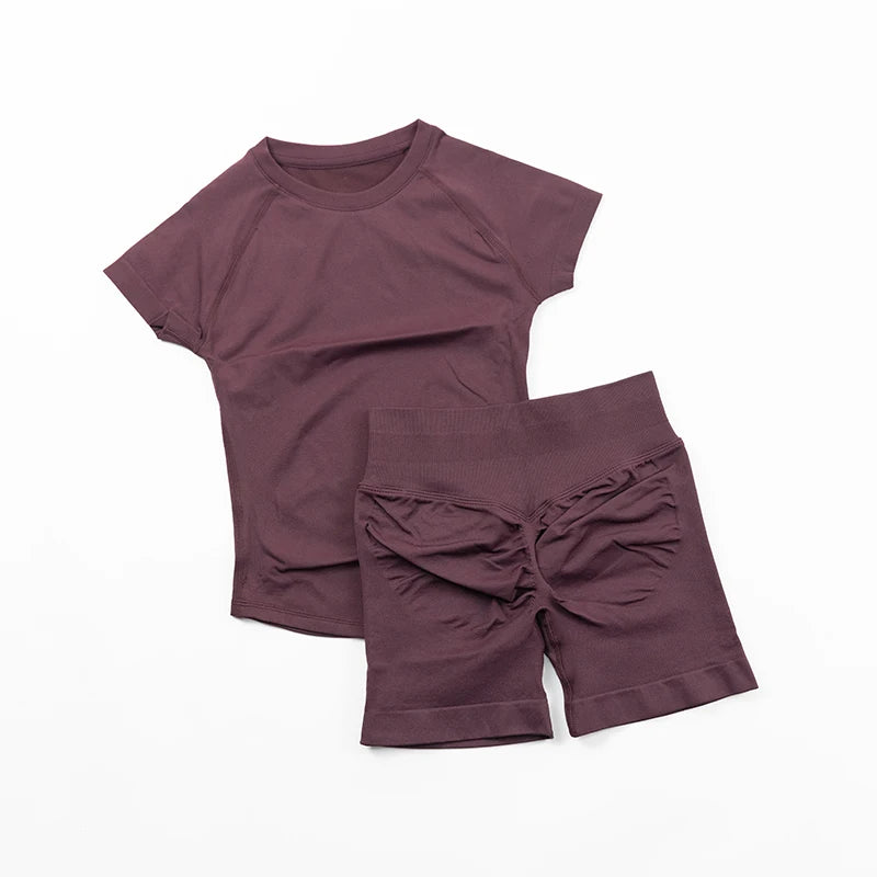 Seamless Sculpt 2-Piece Workout Set (Short Sleeve & Scrunch Shorts)