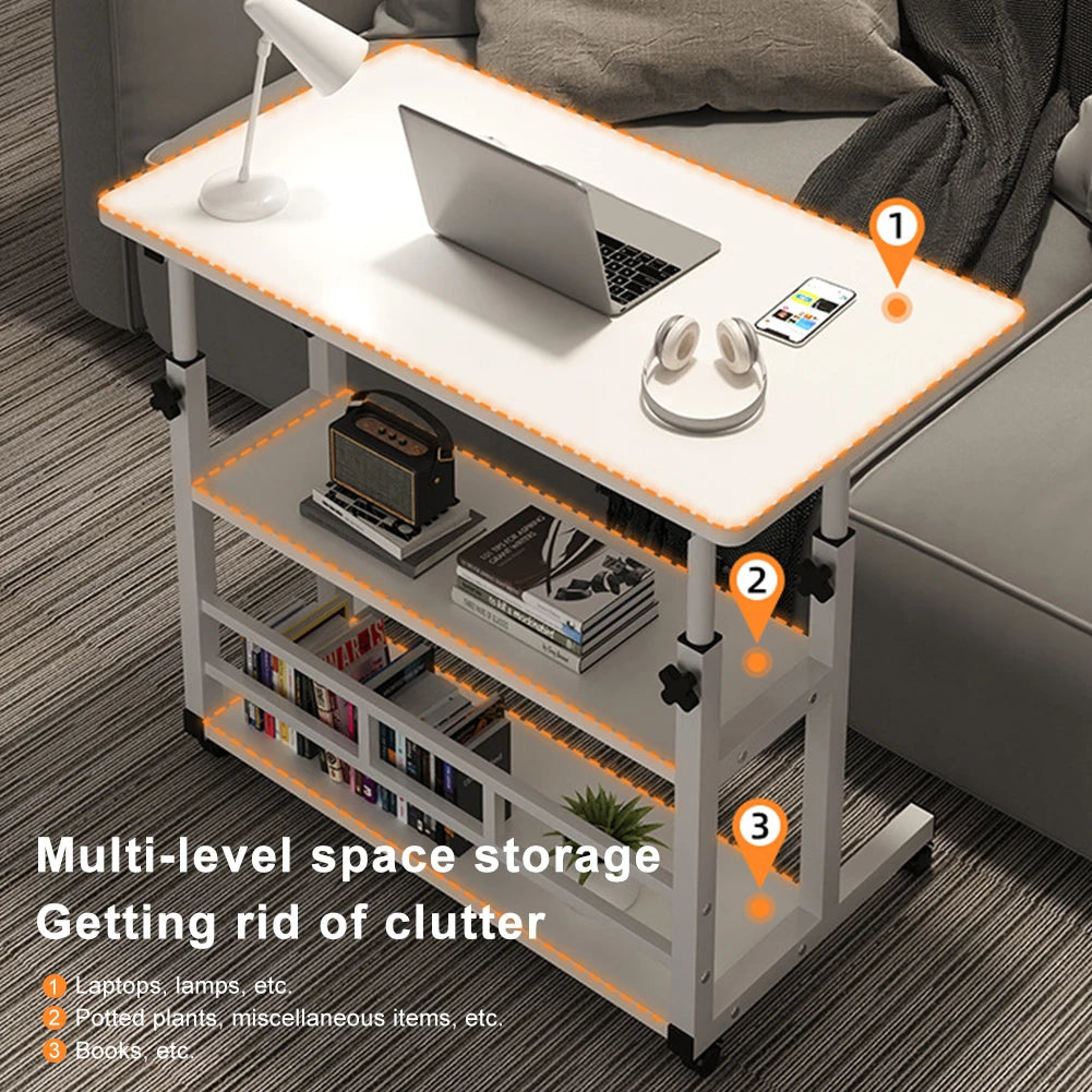 Adjustable Mobile Laptop Desk on Wheels with Storage Shelves
