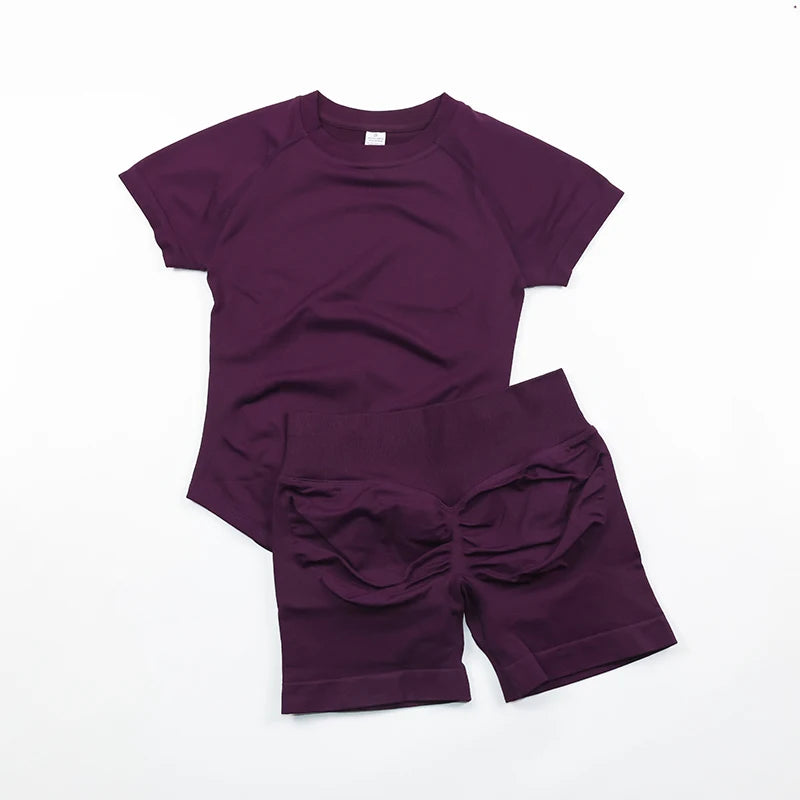 Seamless Sculpt 2-Piece Workout Set (Short Sleeve & Scrunch Shorts)