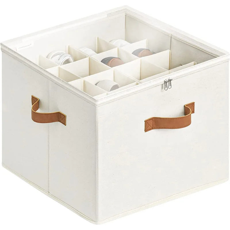 Foldable Fabric Shoe Storage Box with Dust-Proof Cover & Adjustable Dividers