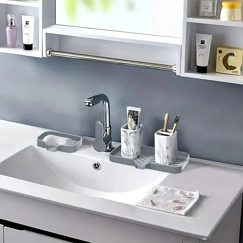 Silicone Kitchen Sink Splash Guard & Sponge Holder Tray