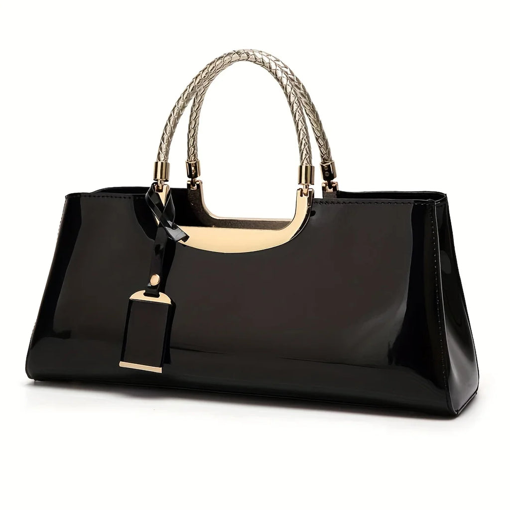 Glossy Patent Leather Evening Handbag – Elegant Top-Handle Shoulder Bag