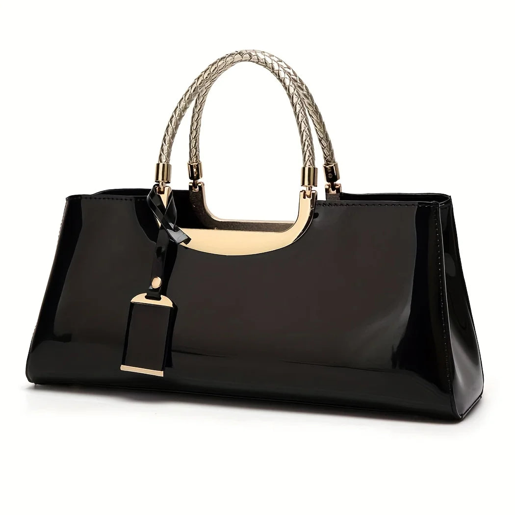 Glossy Patent Leather Evening Handbag – Elegant Top-Handle Shoulder Bag