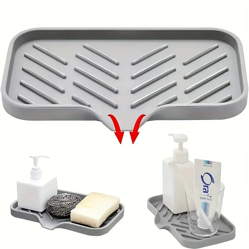 Silicone Kitchen Sink Splash Guard & Sponge Holder Tray
