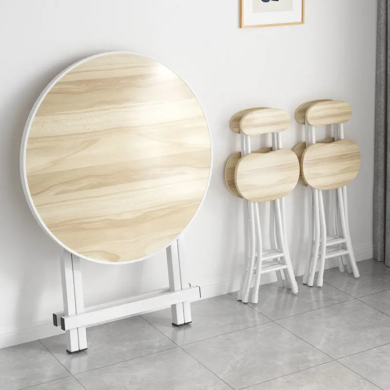 Modern Foldable Round Dining Table with Marble-Effect Top⁠