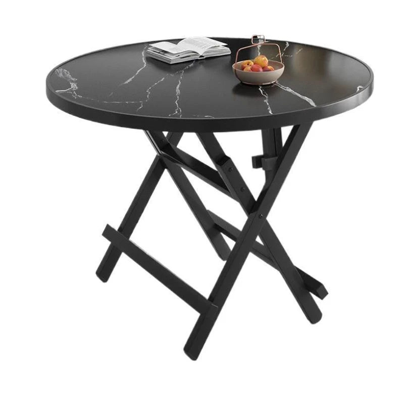 Modern Foldable Round Dining Table with Marble-Effect Top⁠