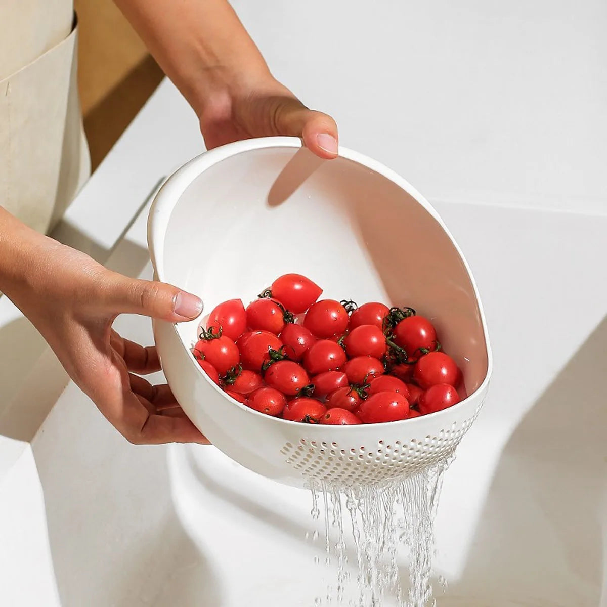 2-in-1 Kitchen Colander & Rice Washing Bowl with Drain Handle