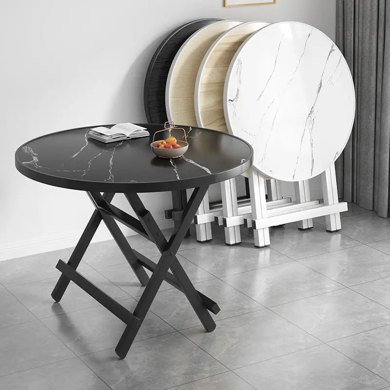 Modern Foldable Round Dining Table with Marble-Effect Top⁠