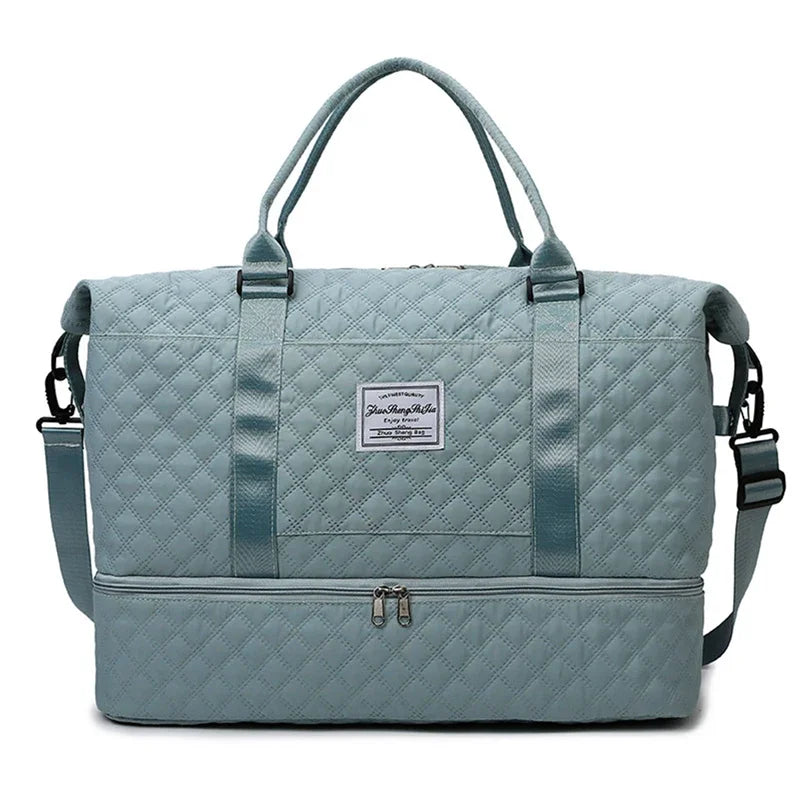 Large Capacity Quilted Travel Duffle Bag with Shoe Compartment