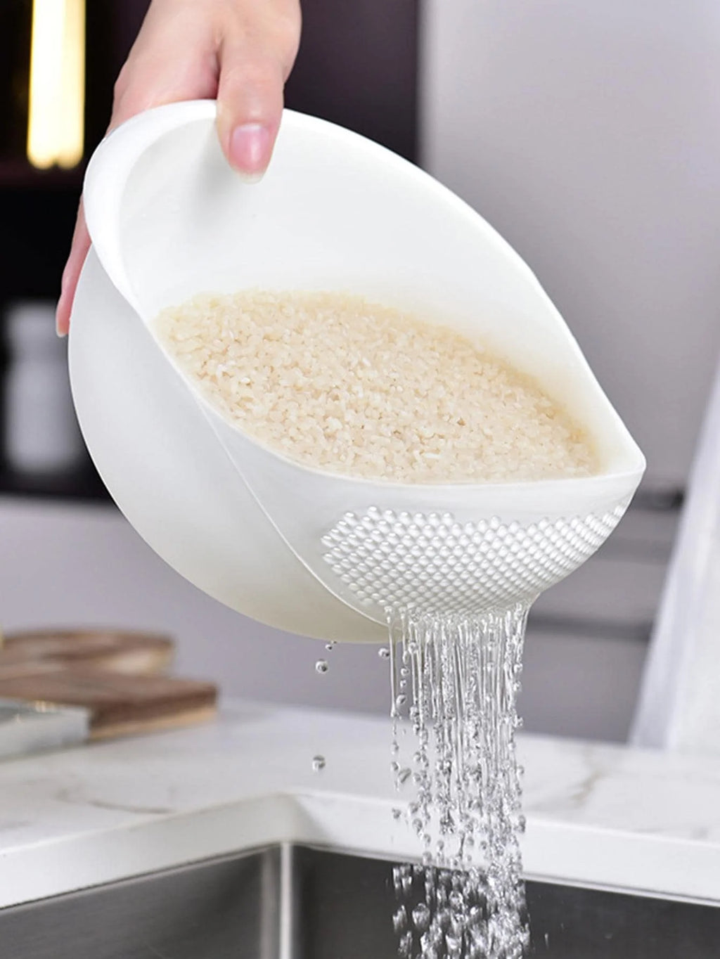 2-in-1 Kitchen Colander & Rice Washing Bowl with Drain Handle