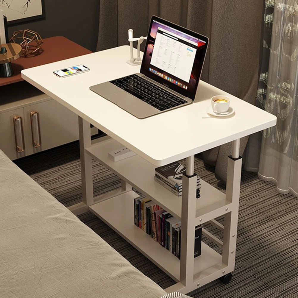 Adjustable Mobile Laptop Desk on Wheels with Storage Shelves