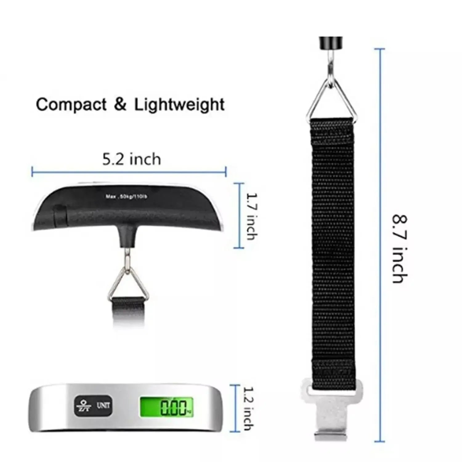 Digital Portable Luggage Scale (50kg/110lb Capacity) – Handheld Baggage Scale with Backlit LCD Display
