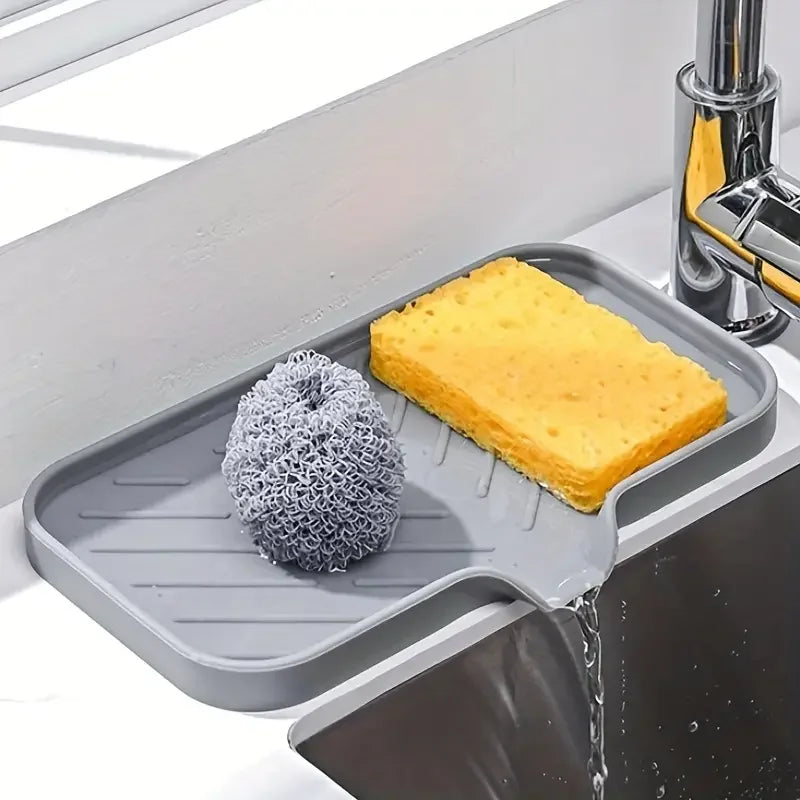 Silicone Kitchen Sink Splash Guard & Sponge Holder Tray