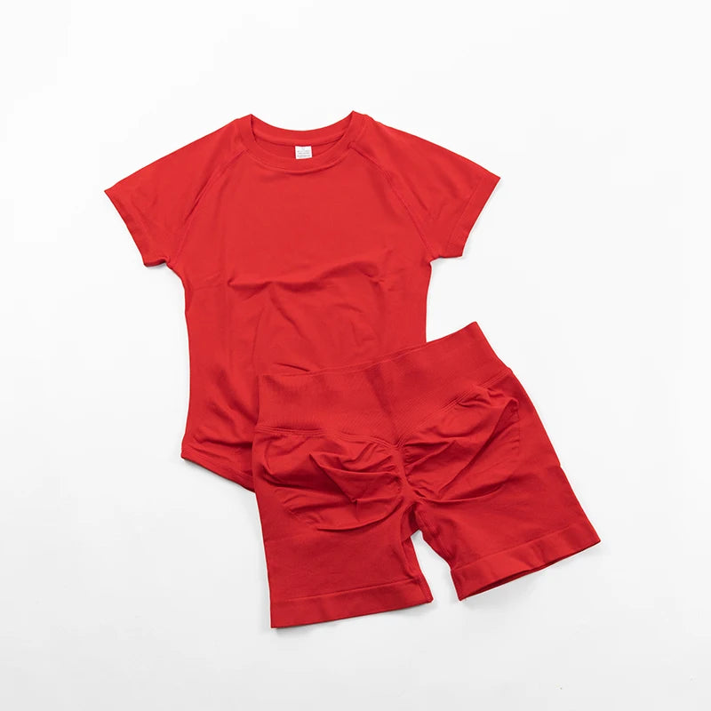 Seamless Sculpt 2-Piece Workout Set (Short Sleeve & Scrunch Shorts)