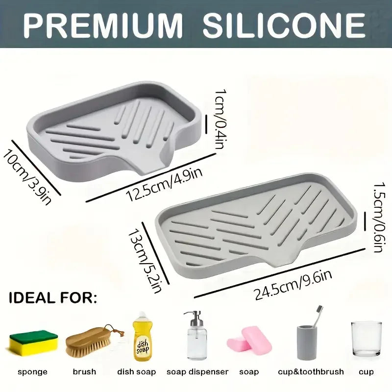 Silicone Kitchen Sink Splash Guard & Sponge Holder Tray