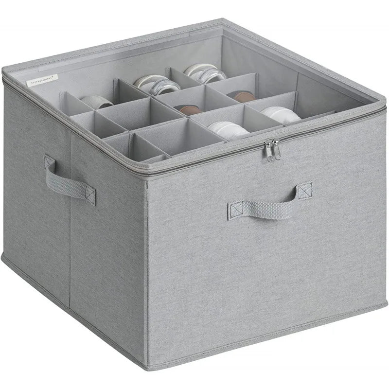 Foldable Fabric Shoe Storage Box with Dust-Proof Cover & Adjustable Dividers