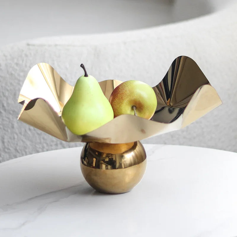 Luxury Sculptural Gold Pedestal Bowl – Irregular Metal Centerpiece