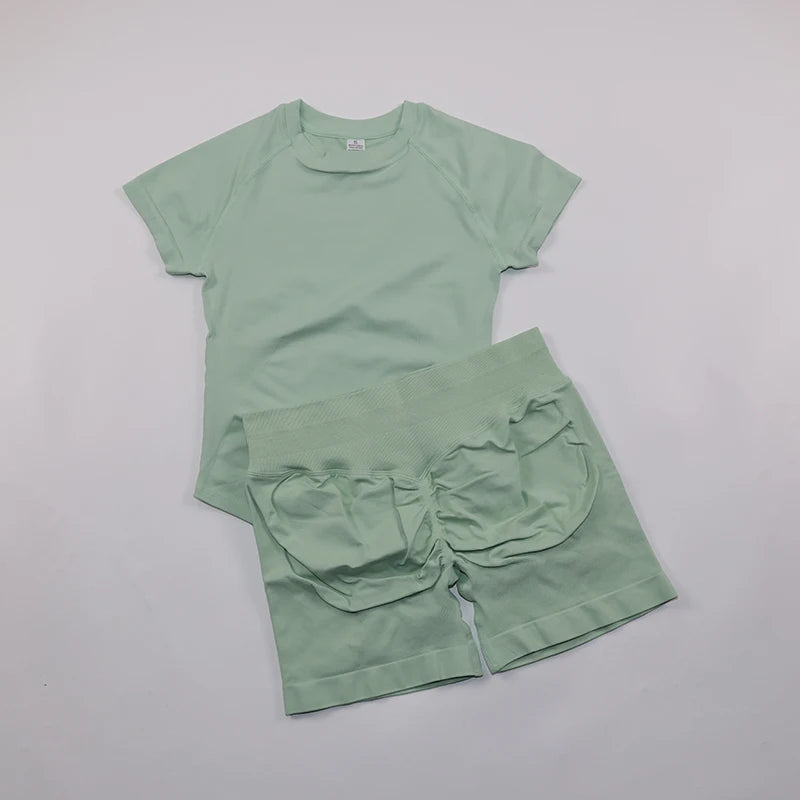 Seamless Sculpt 2-Piece Workout Set (Short Sleeve & Scrunch Shorts)