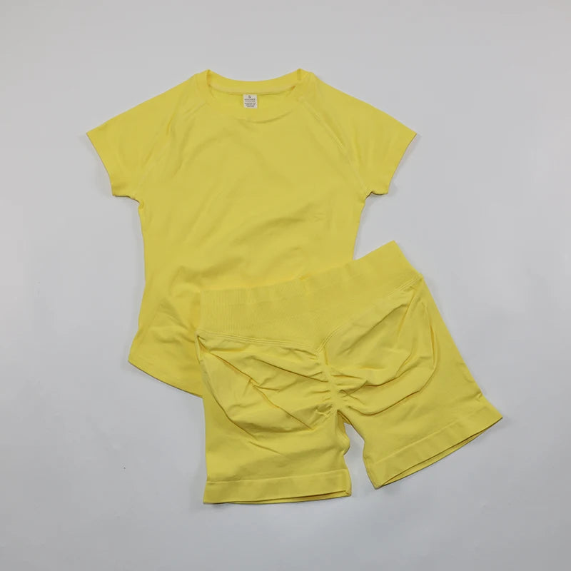Seamless Sculpt 2-Piece Workout Set (Short Sleeve & Scrunch Shorts)